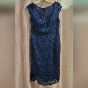 Jasmine bridal formal evening midi lace sheath dress sleeveless v necklin Sz 12